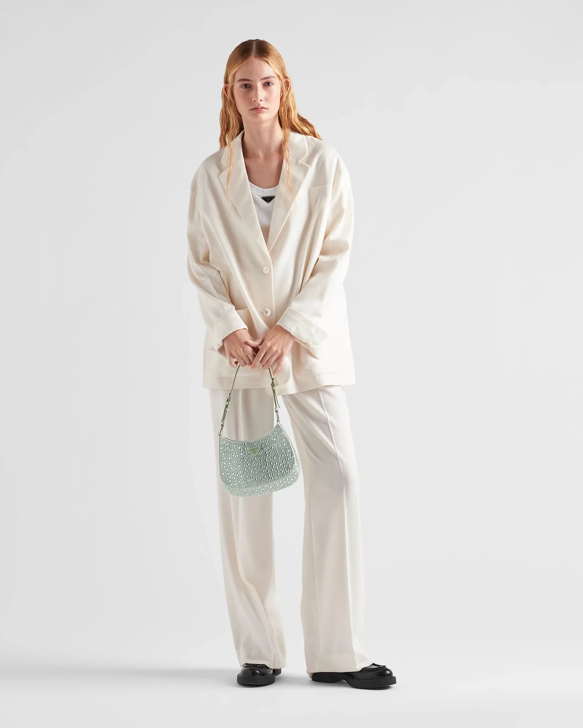 프라다 클레오 크리스탈 새틴 숄더백 아쿠아