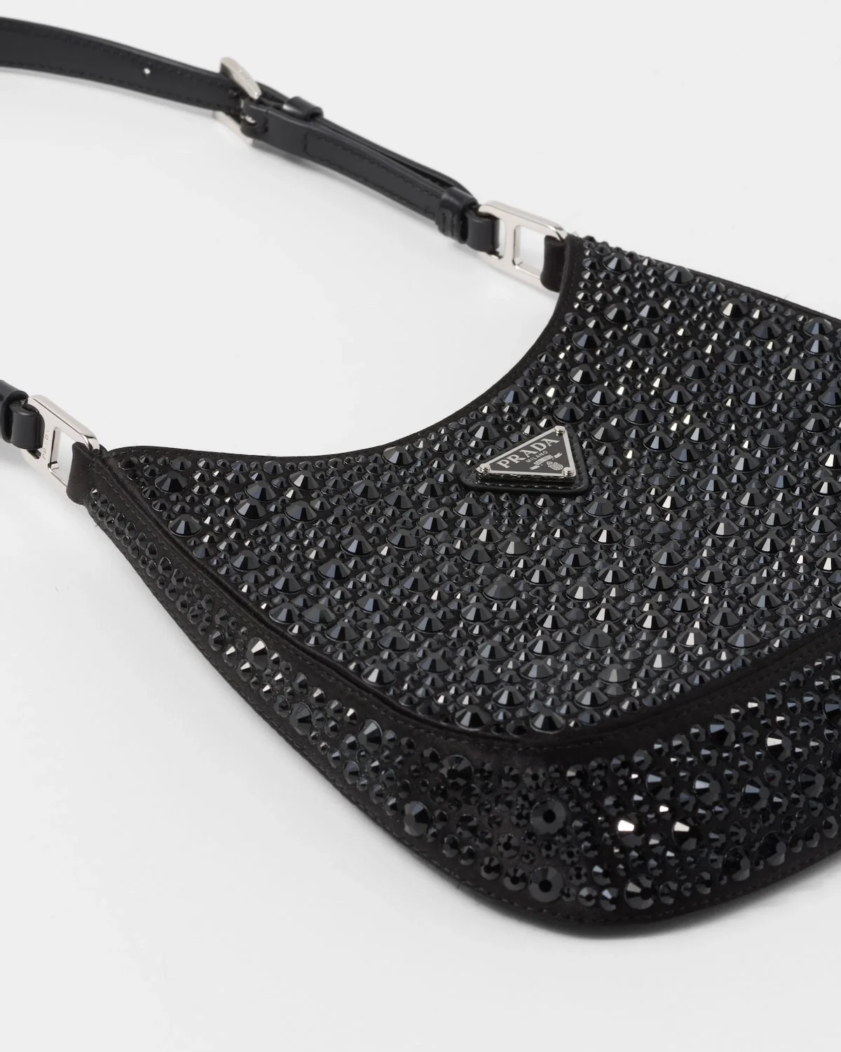 프라다 클레오 크리스탈 새틴 숄더백 블랙