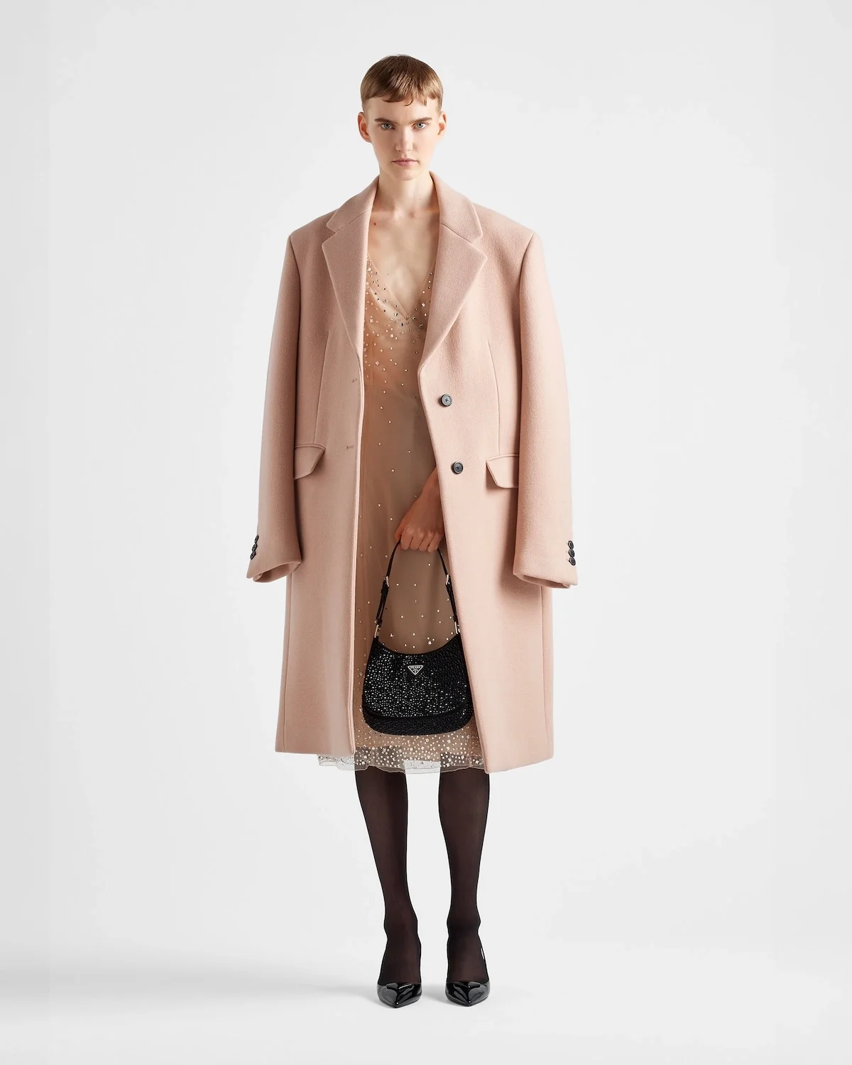 프라다 클레오 크리스탈 새틴 숄더백 블랙