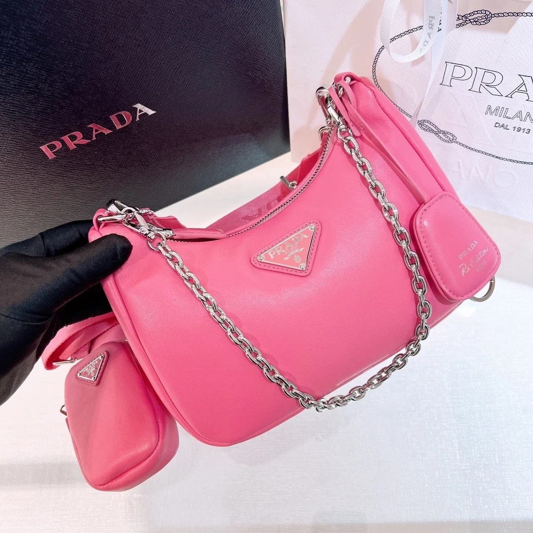 프라다 리에디션 패딩 나파 레더 숄더백 핑크