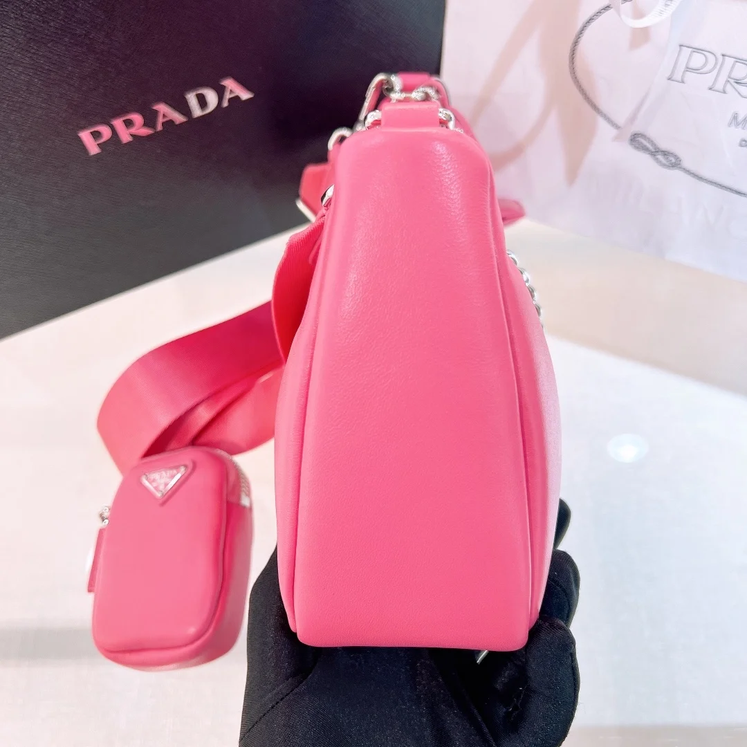 프라다 리에디션 패딩 나파 레더 숄더백 핑크
