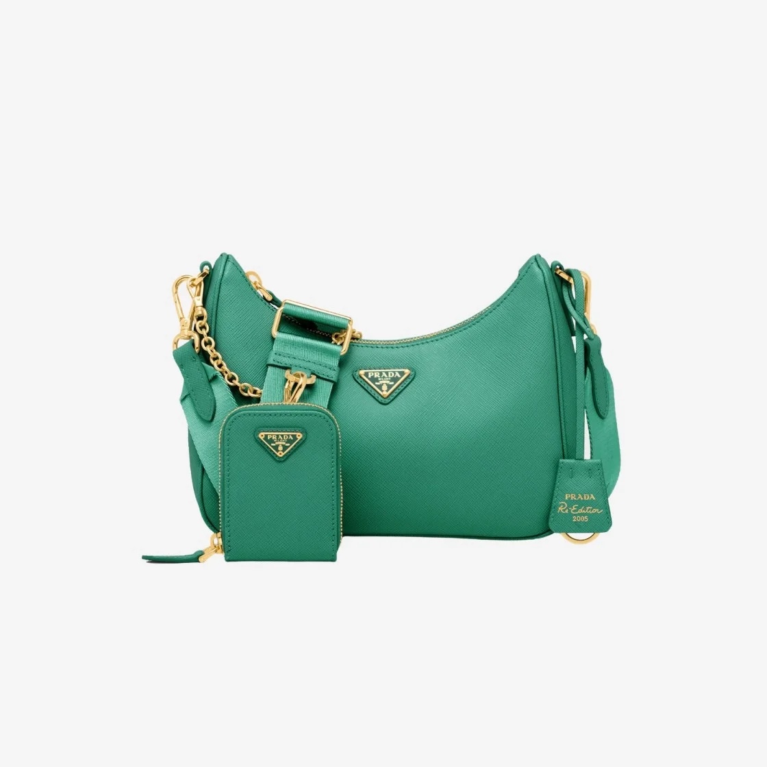 프라다 리에디션 2005 사피아노 레더 숄더백 그린