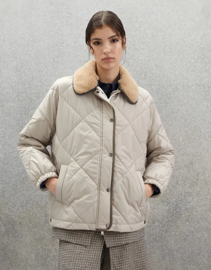 브루넬로 쿠치넬리 프레스 스터드 퀄팅 화이트 자켓