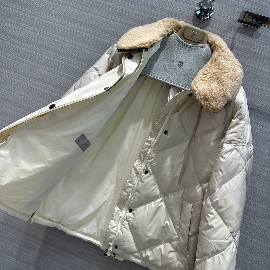 브루넬로 쿠치넬리 프레스 스터드 퀄팅 화이트 자켓