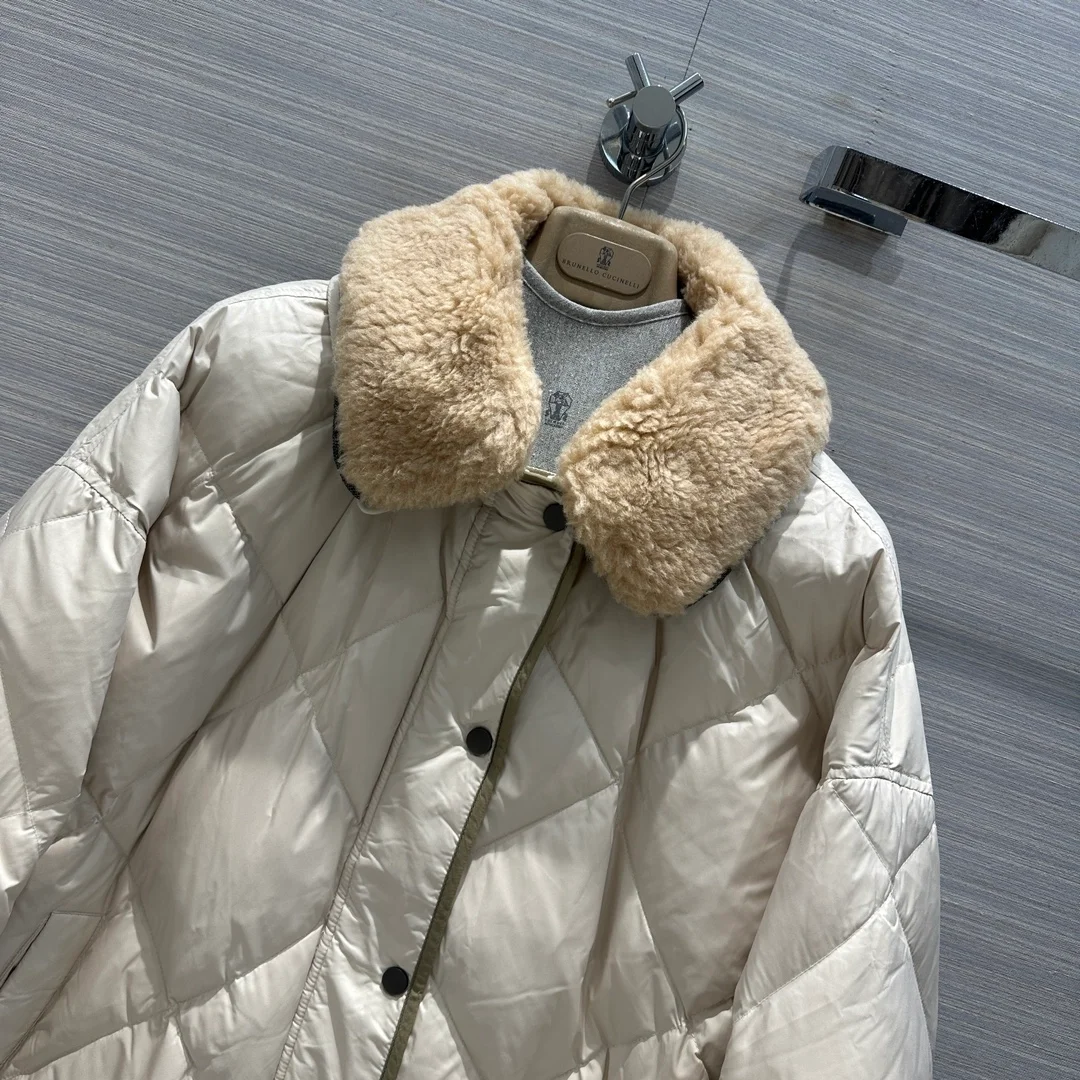 브루넬로 쿠치넬리 프레스 스터드 퀄팅 화이트 자켓