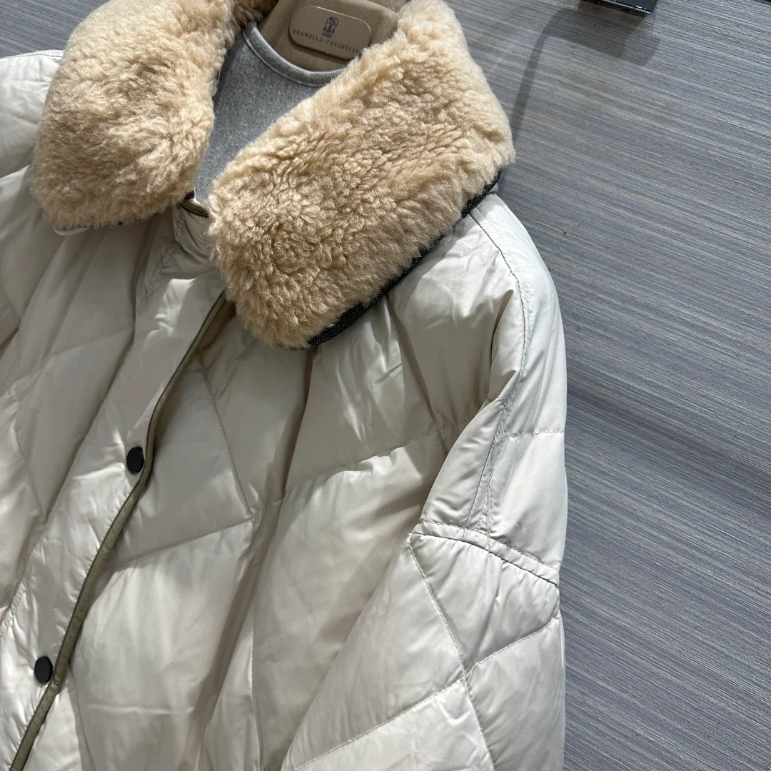 브루넬로 쿠치넬리 프레스 스터드 퀄팅 화이트 자켓