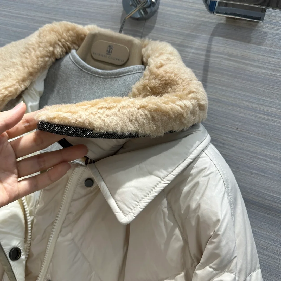 브루넬로 쿠치넬리 프레스 스터드 퀄팅 화이트 자켓