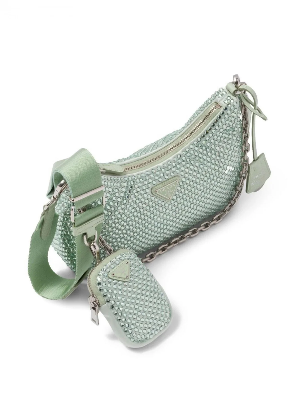 프라다 리에디션 2005 리나일론 크리스탈 숄더백 아쿠아