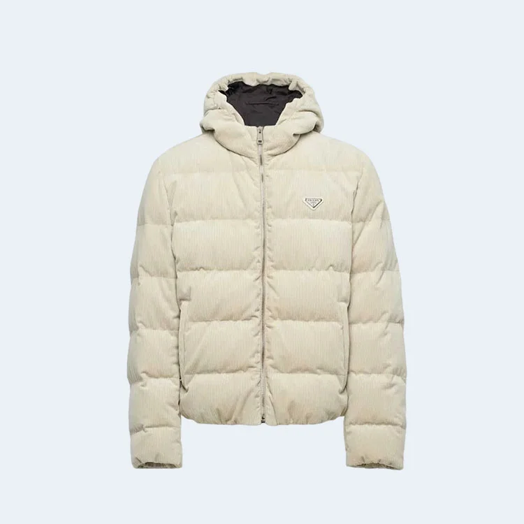 프라다 크롭 코듀로이 다운 자켓
