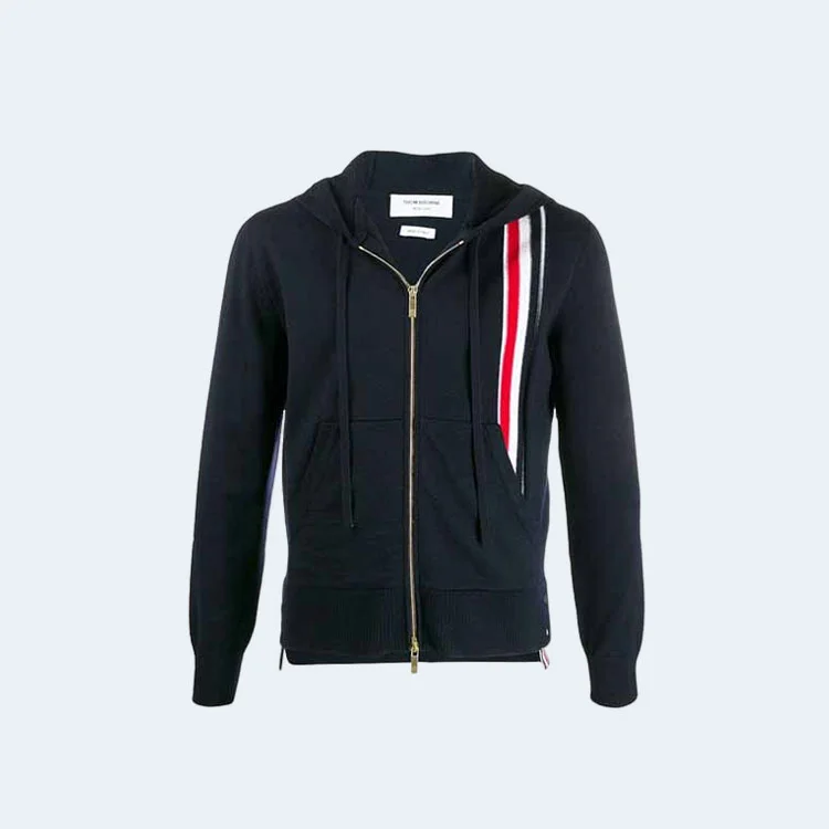 톰브라운 스트라이프 메리노 울 후드 딥블루