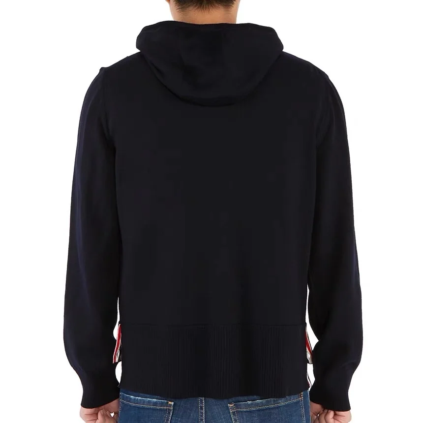 톰브라운 스트라이프 메리노 울 후드 딥블루