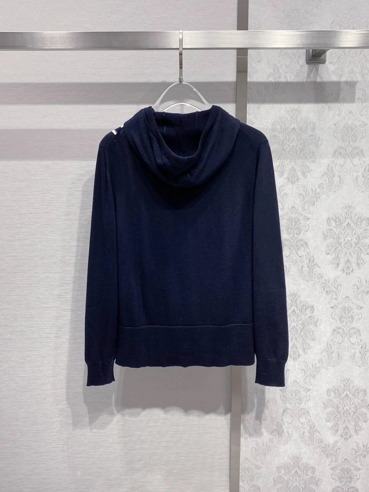 톰브라운 스트라이프 메리노 울 후드 딥블루