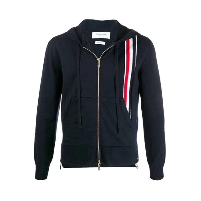 톰브라운 스트라이프 메리노 울 후드 딥블루