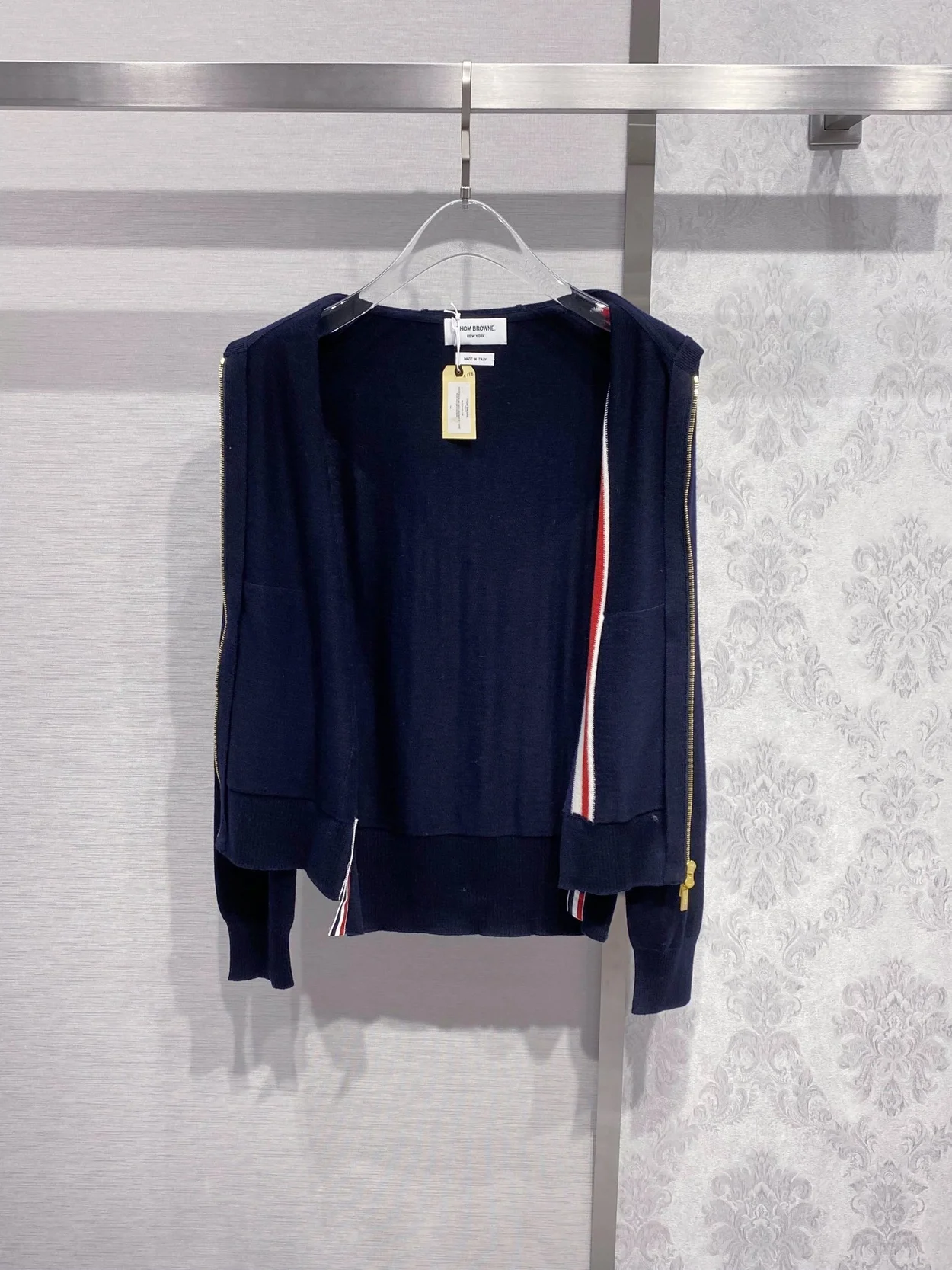 톰브라운 스트라이프 메리노 울 후드 딥블루