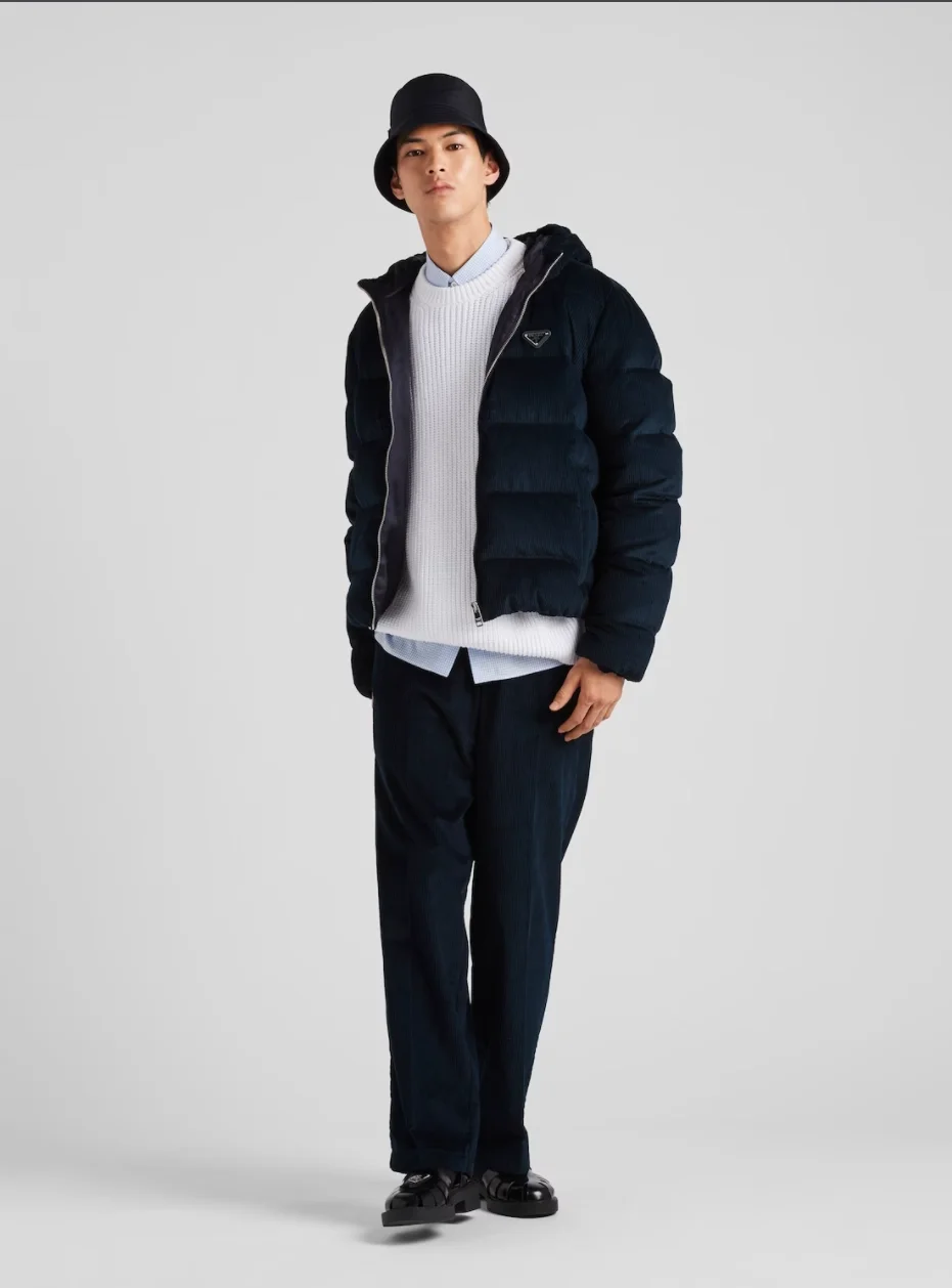 프라다 코듀로이 크롭 다운 자켓