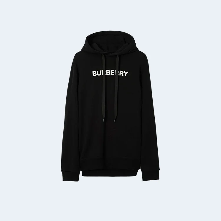 버버리 로고 프린트 코튼 후드 블랙