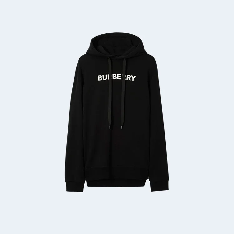 버버리 로고 프린트 코튼 후드 블랙
