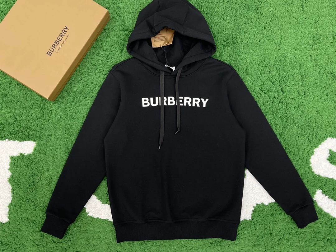버버리 로고 프린트 코튼 후드 블랙