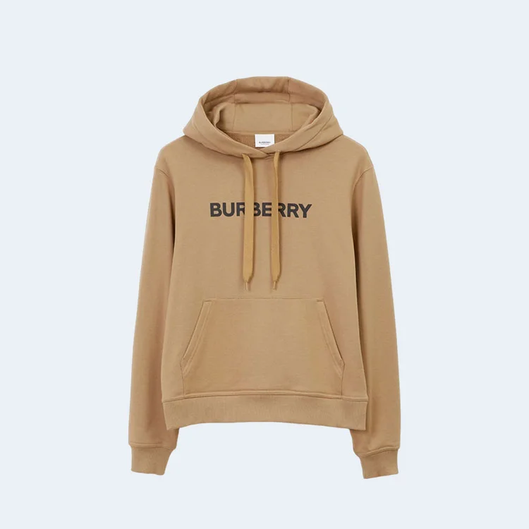 버버리 로고 프린트 코튼 후드 브라운
