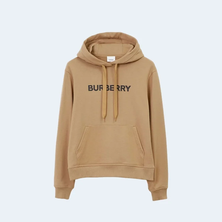 버버리 로고 프린트 코튼 후드 브라운