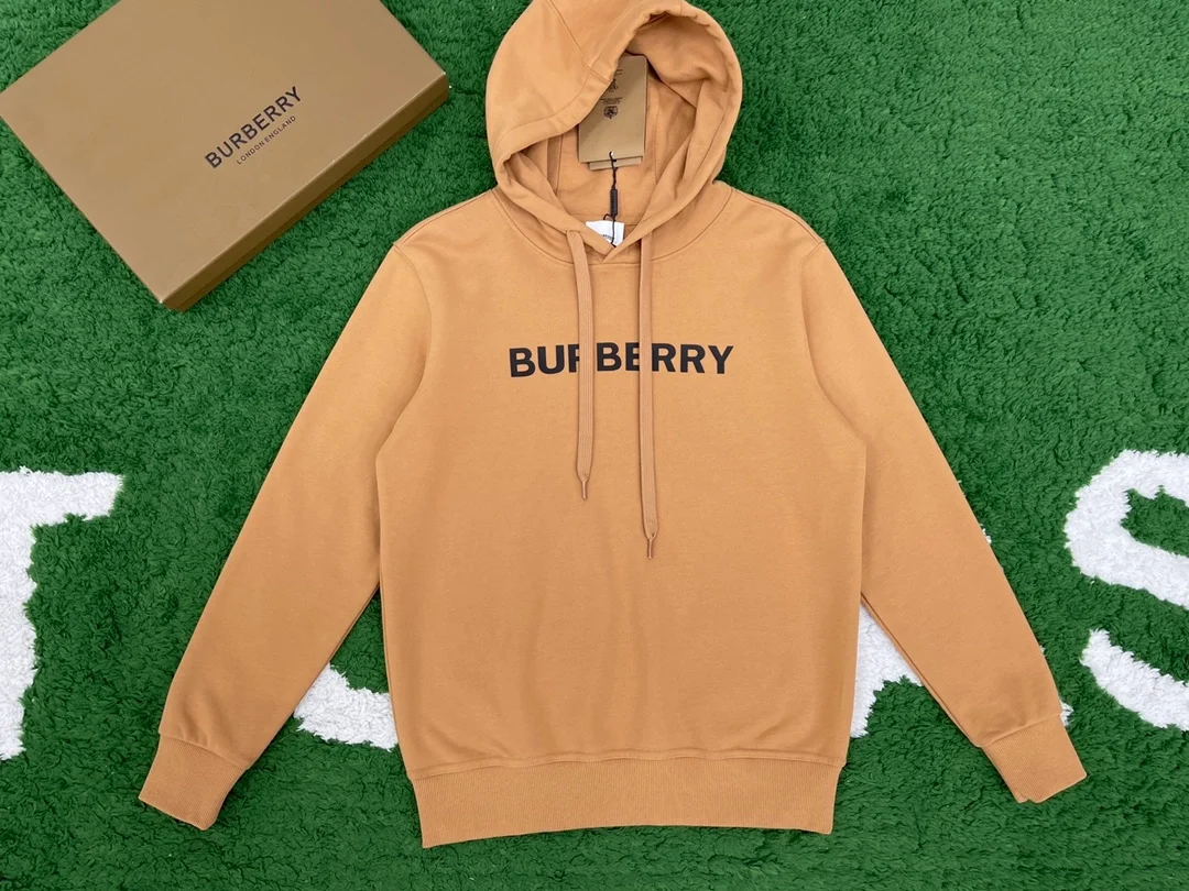 버버리 로고 프린트 코튼 후드 브라운