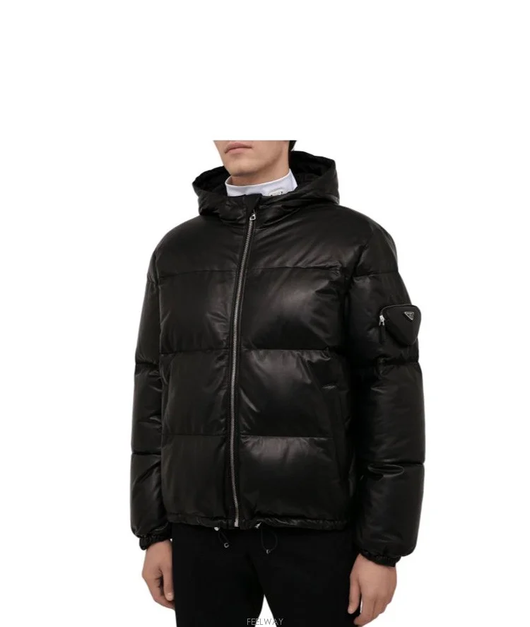 프라다 가죽 레더 다운 패딩