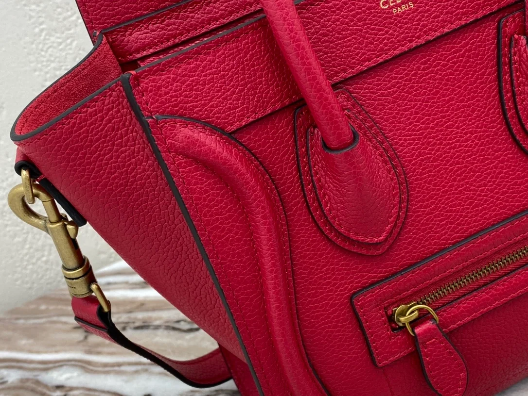 셀린느 나노 러기지백 드럼 카프스킨 골드라즈베리