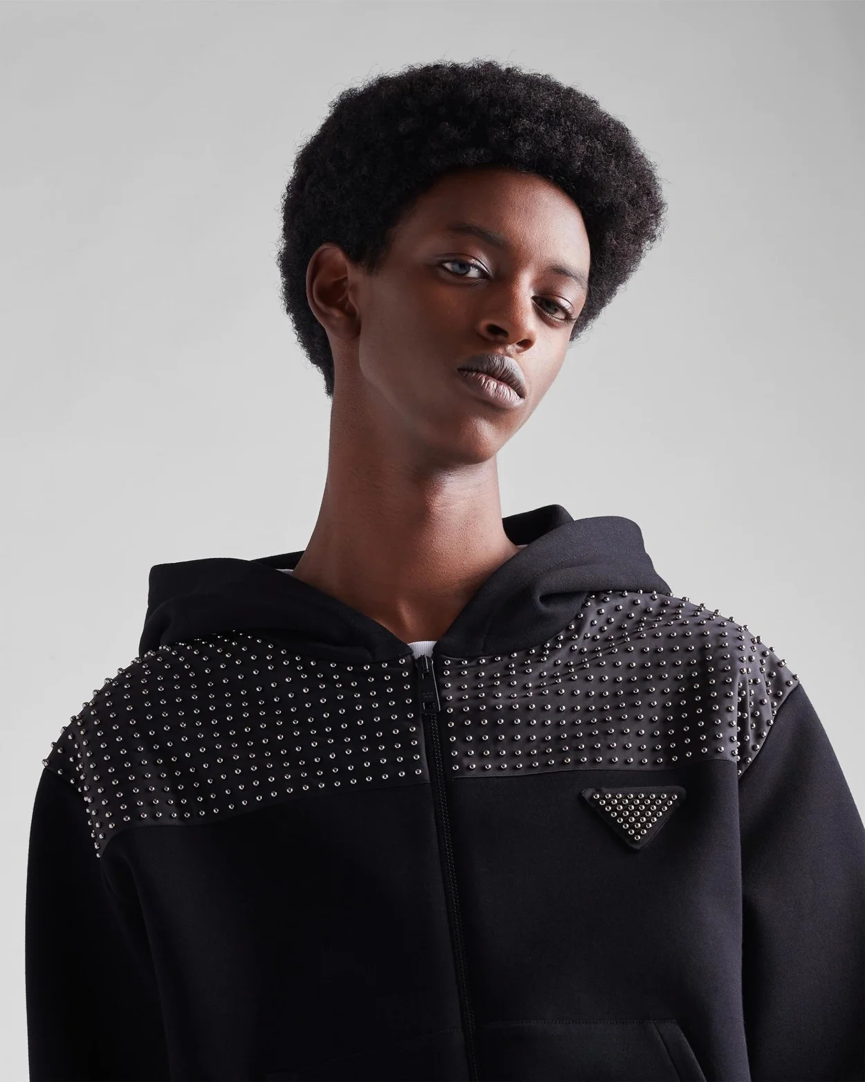 프라다 스터드 패브릭 후드 집업