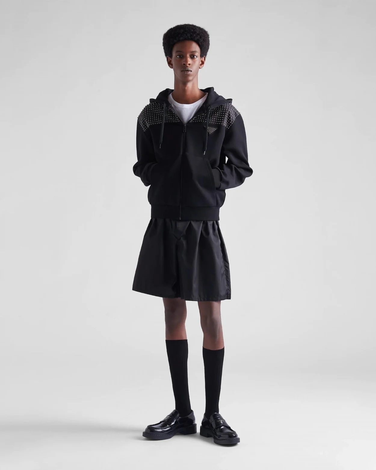 프라다 스터드 패브릭 후드 집업