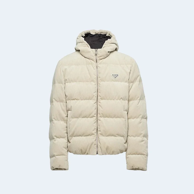 프라다 크롭 코듀로이 다운 패딩 자켓