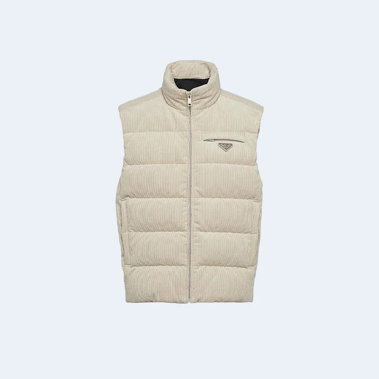 프라다 코듀로이 다운 패딩 베스트 아이보리