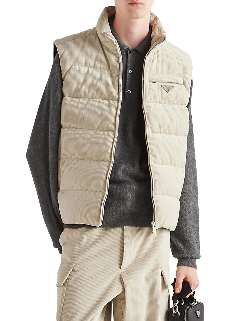 프라다 코듀로이 다운 패딩 베스트 아이보리