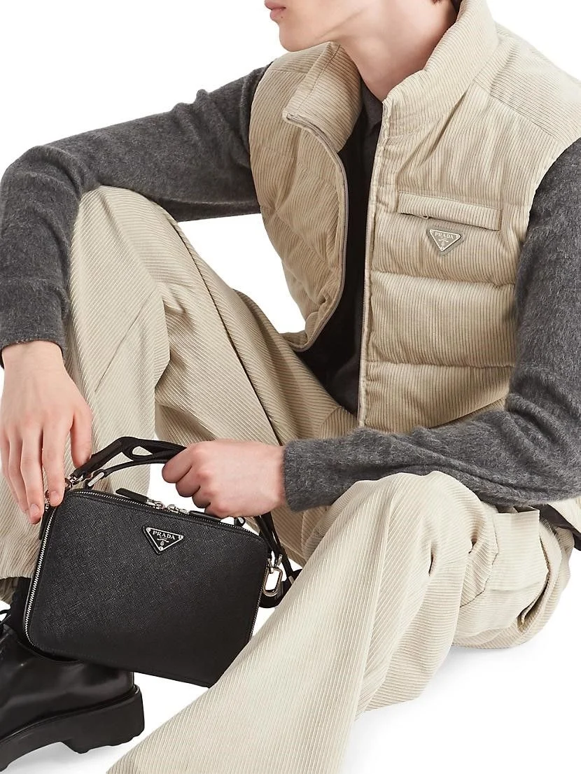 프라다 코듀로이 다운 패딩 베스트 아이보리