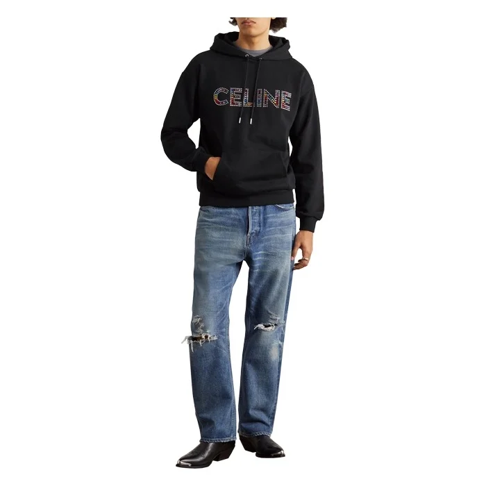 셀린느 블랙 라인스톤 레터링 로고