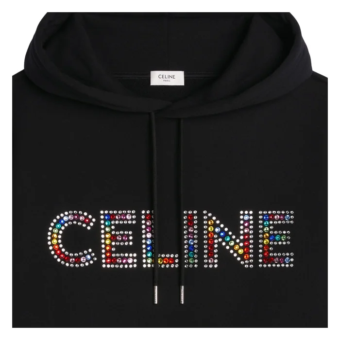 셀린느 블랙 라인스톤 레터링 로고