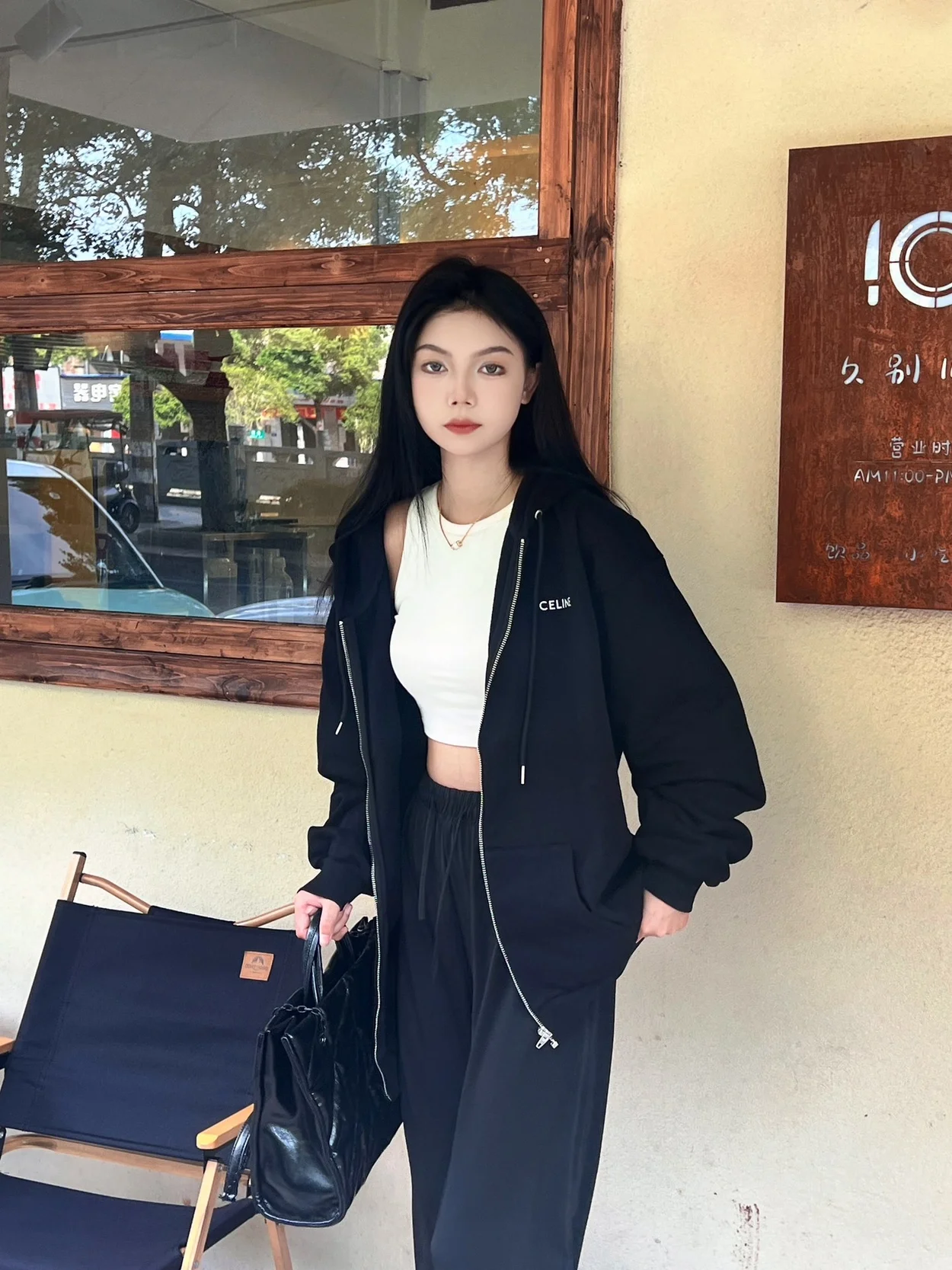 셀린느 미니 트리옹프 프린트 저지 후드