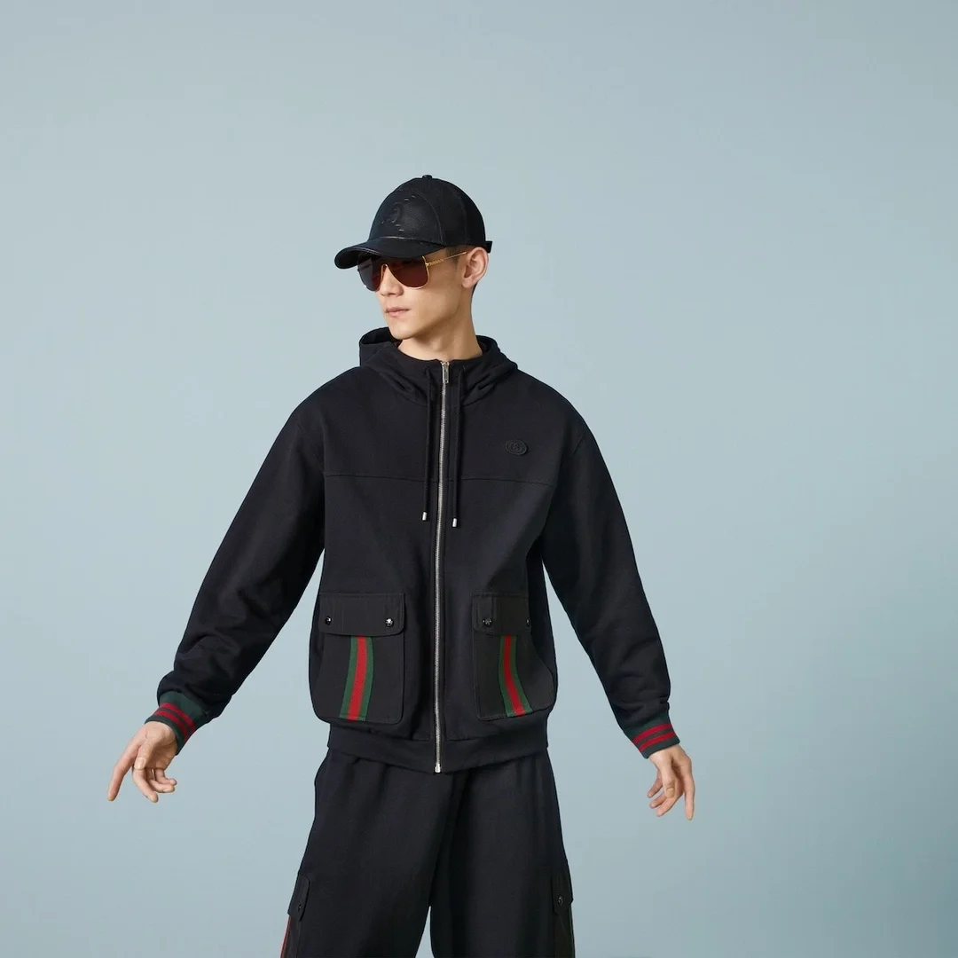 구찌 웹 디테일 코튼 후드