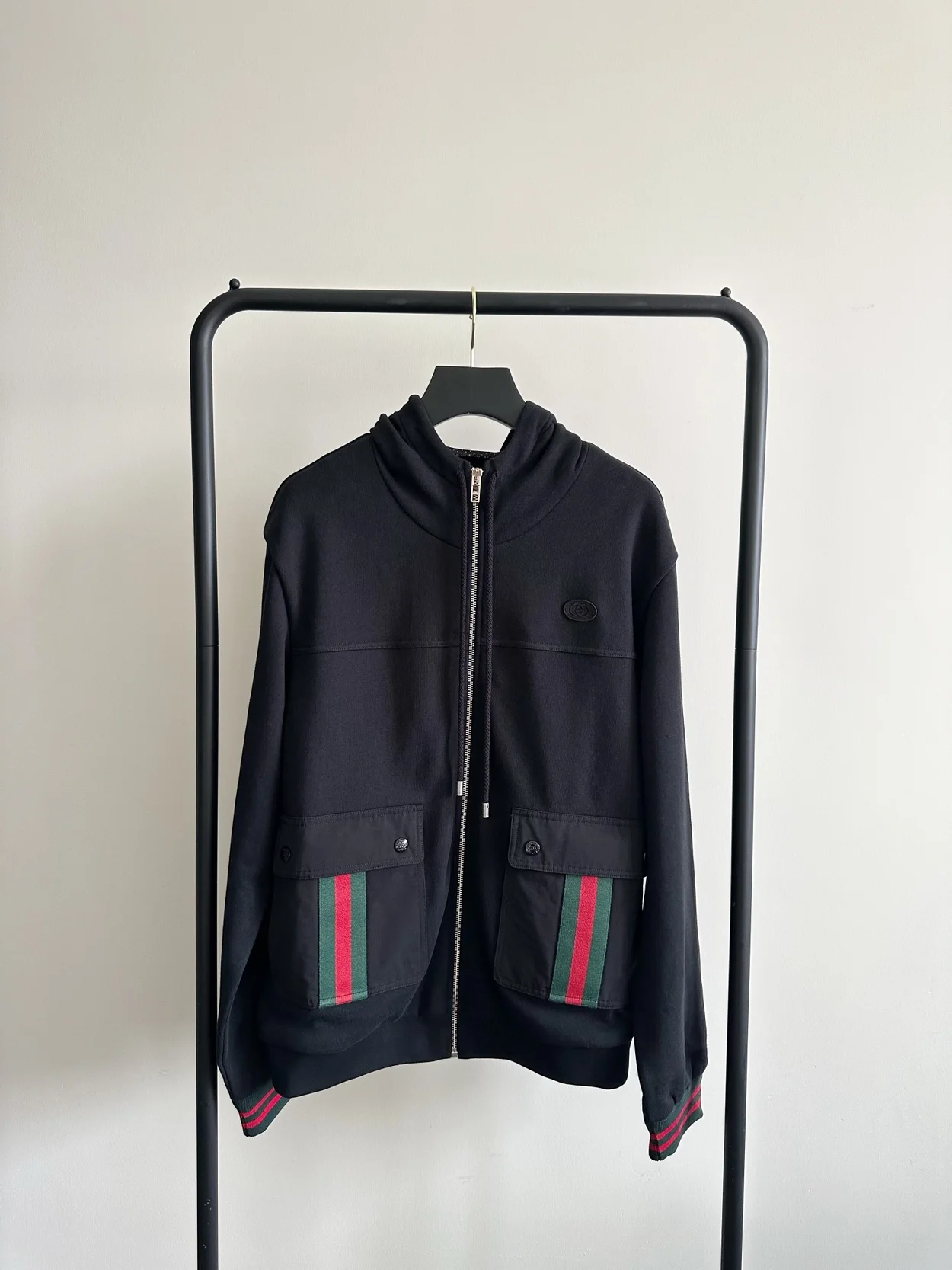 구찌 웹 디테일 코튼 후드