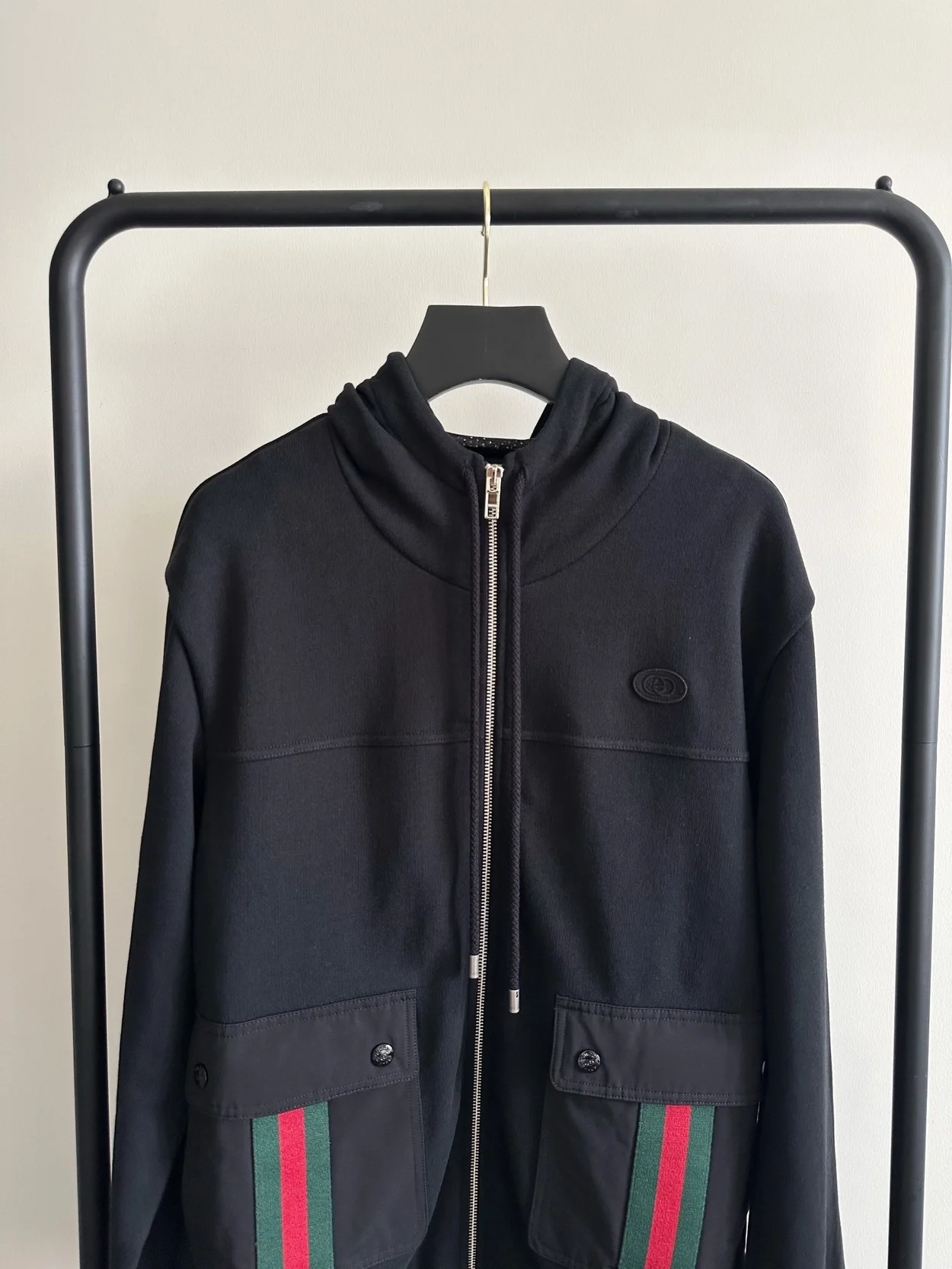 구찌 웹 디테일 코튼 후드