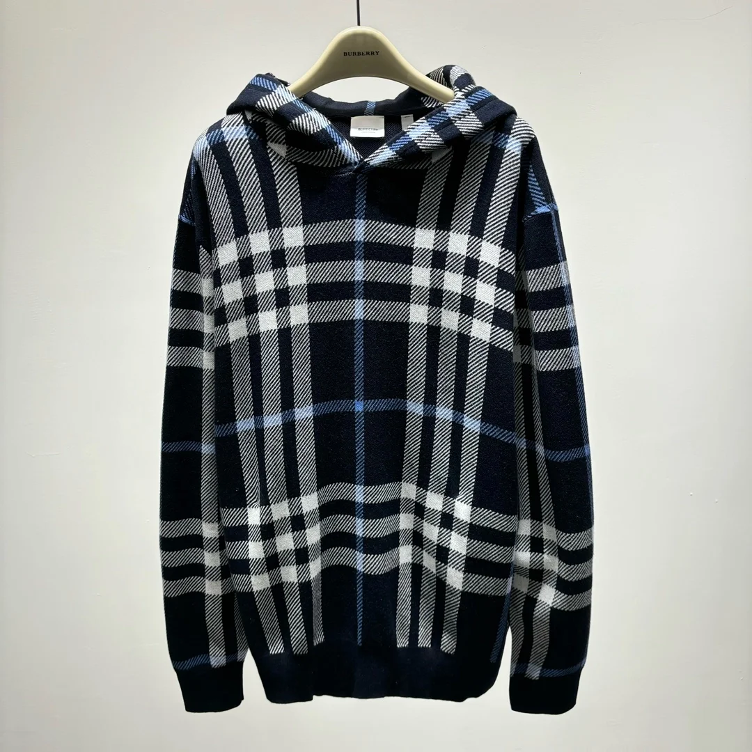 버버리 체크 코튼 자카드 후드