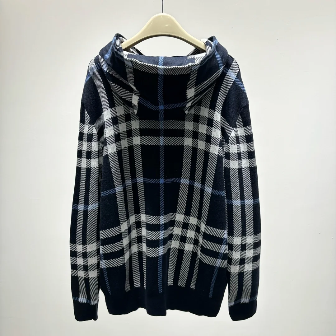 버버리 체크 코튼 자카드 후드