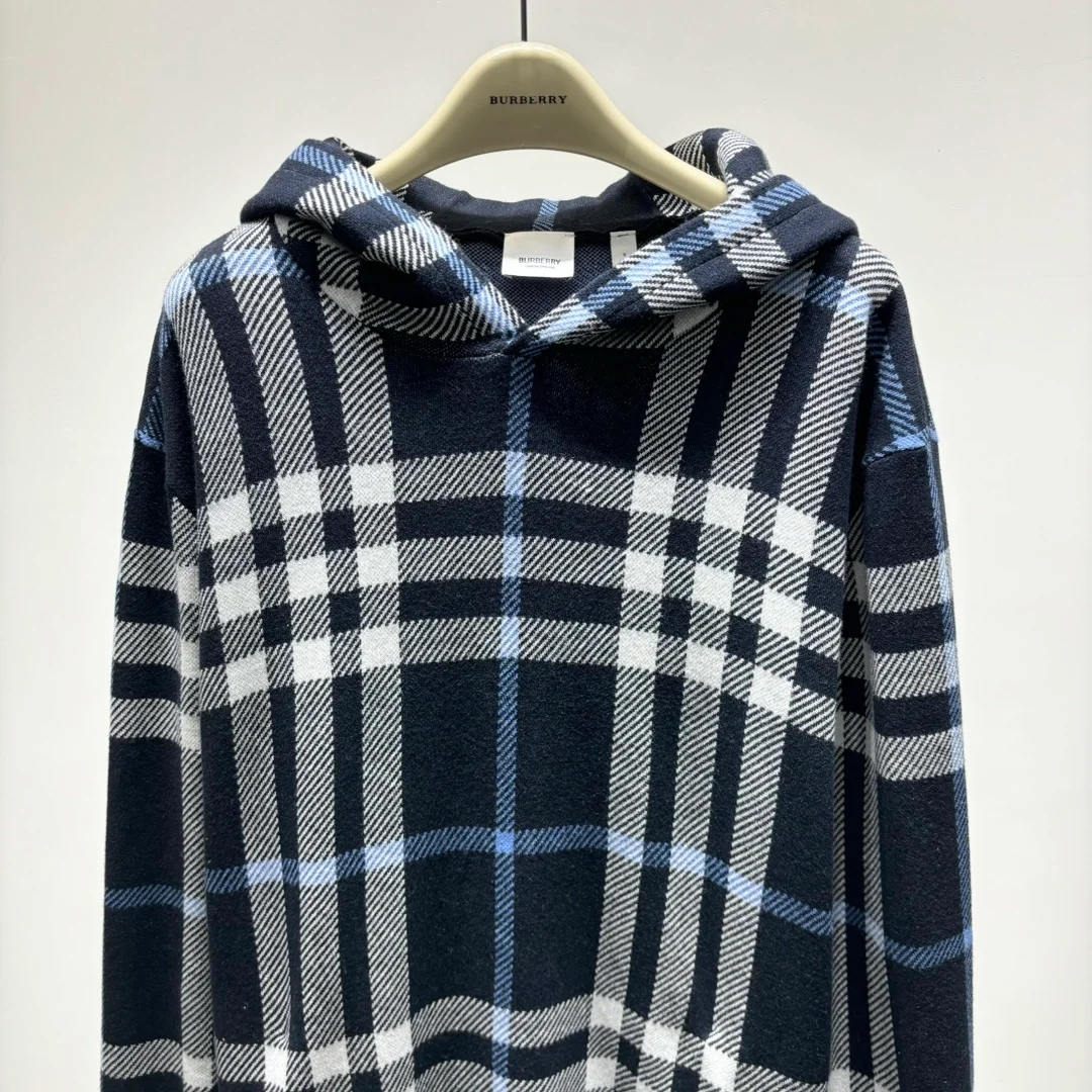 버버리 체크 코튼 자카드 후드