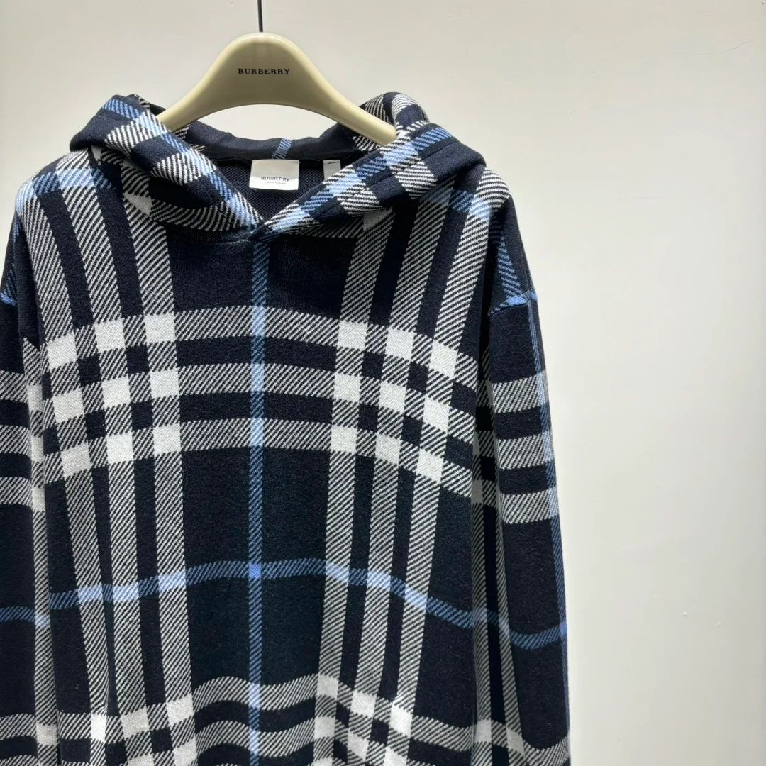 버버리 체크 코튼 자카드 후드