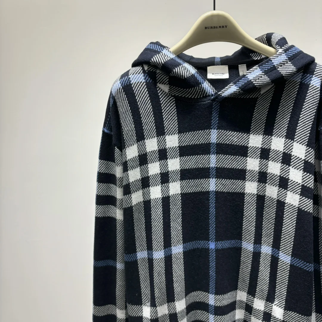 버버리 체크 코튼 자카드 후드