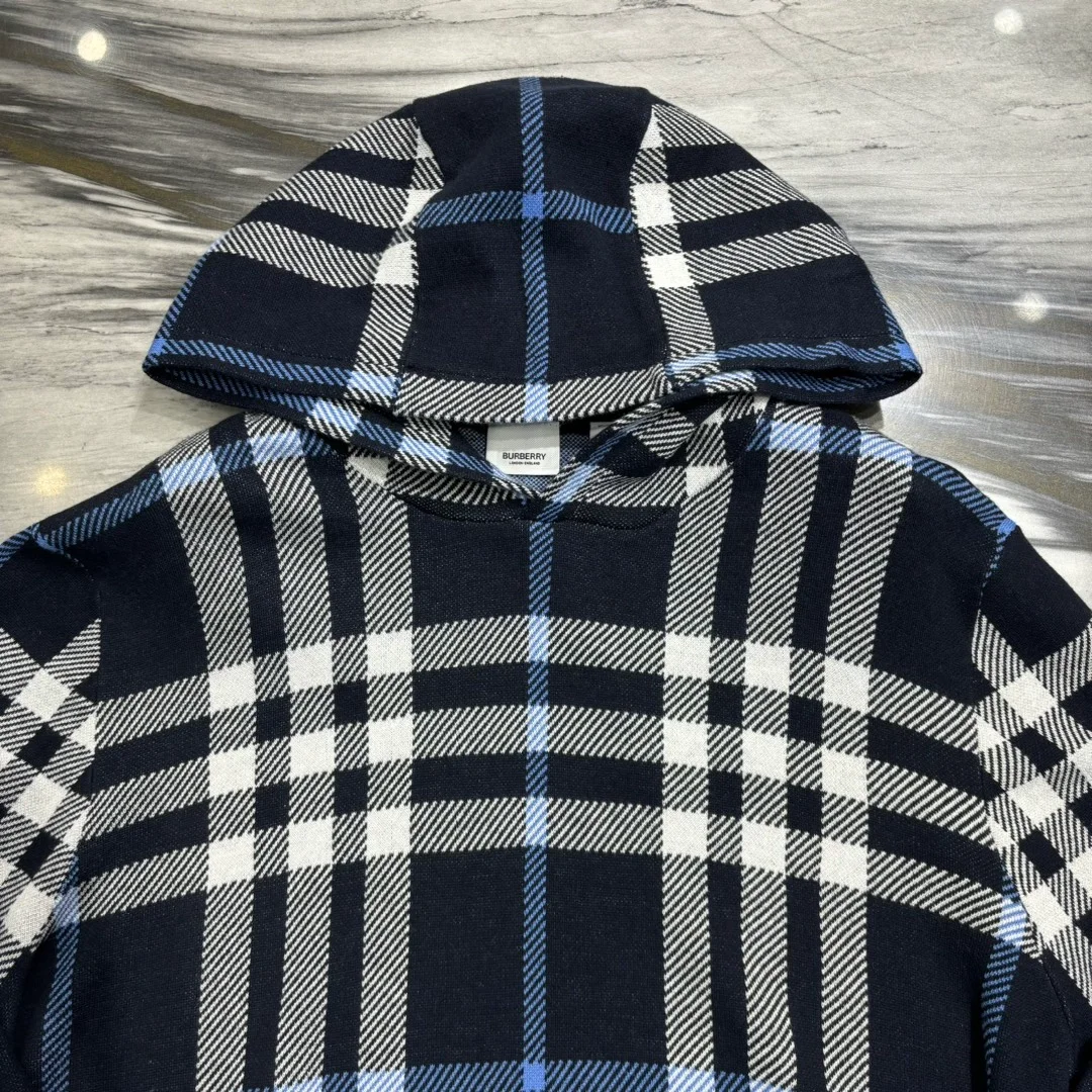 버버리 체크 코튼 자카드 후드