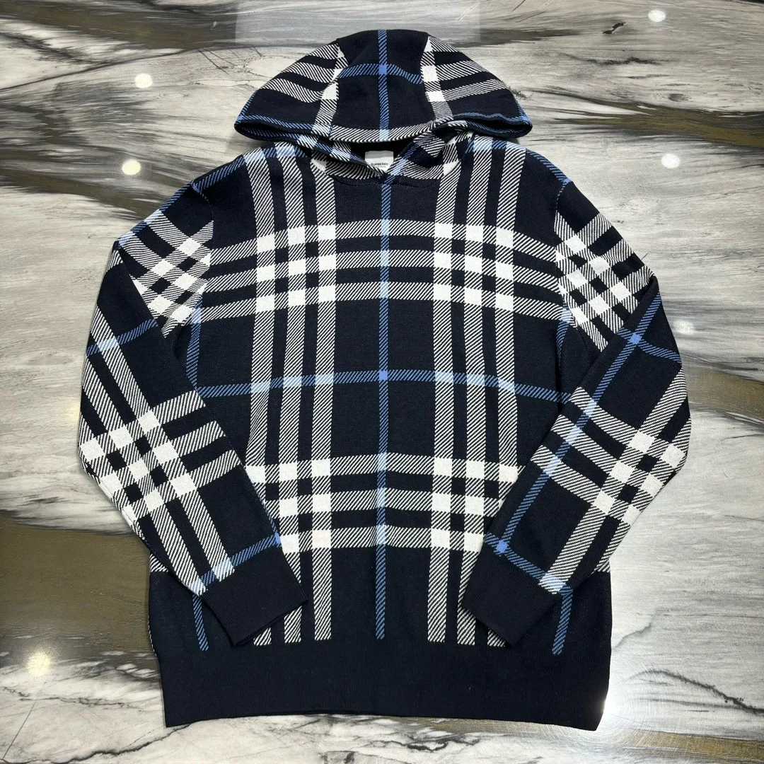버버리 체크 코튼 자카드 후드