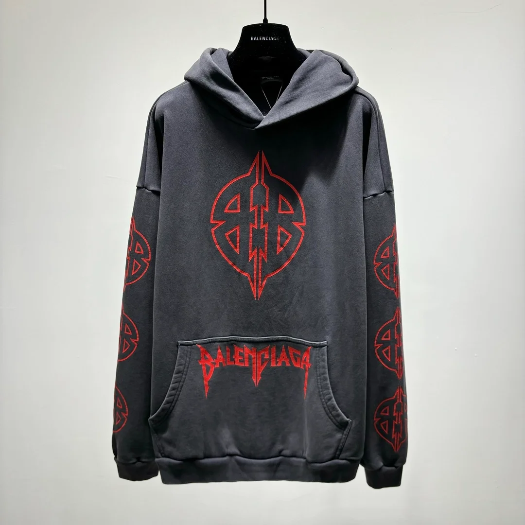 발렌시아가 BB 로고 프린팅 후드탑