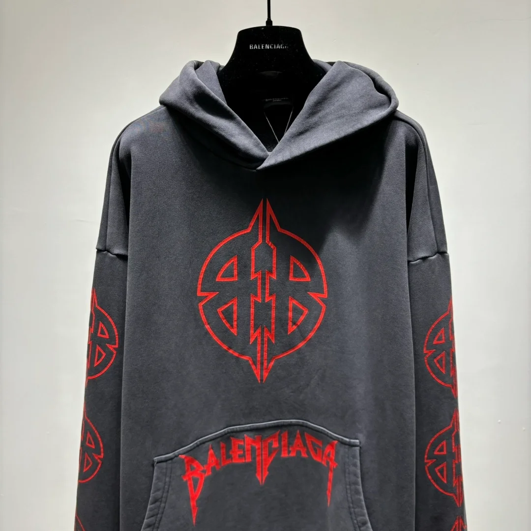 발렌시아가 BB 로고 프린팅 후드탑