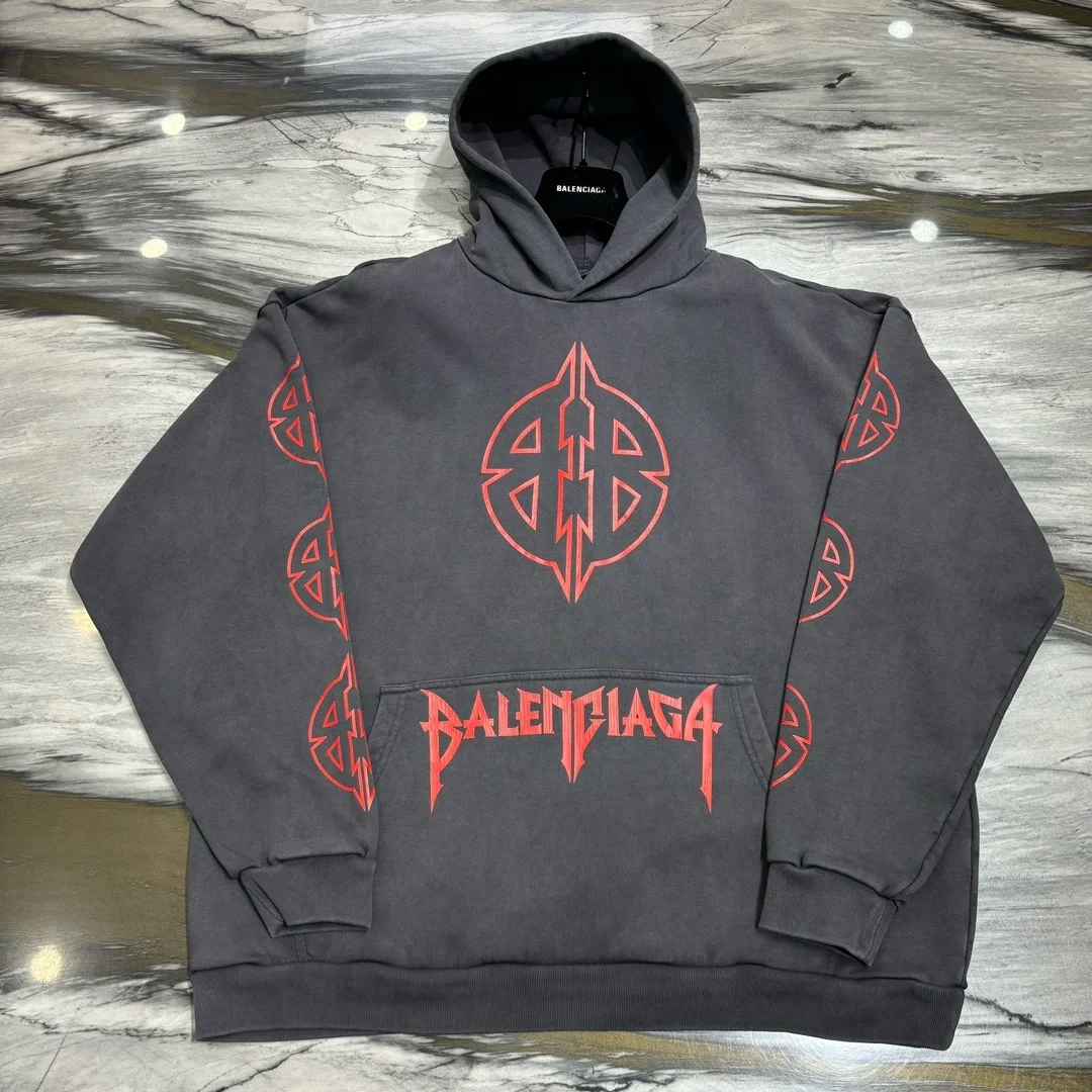 발렌시아가 BB 로고 프린팅 후드탑