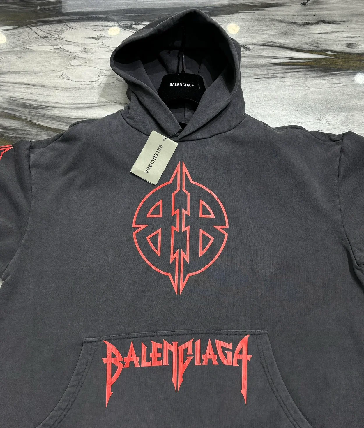 발렌시아가 BB 로고 프린팅 후드탑